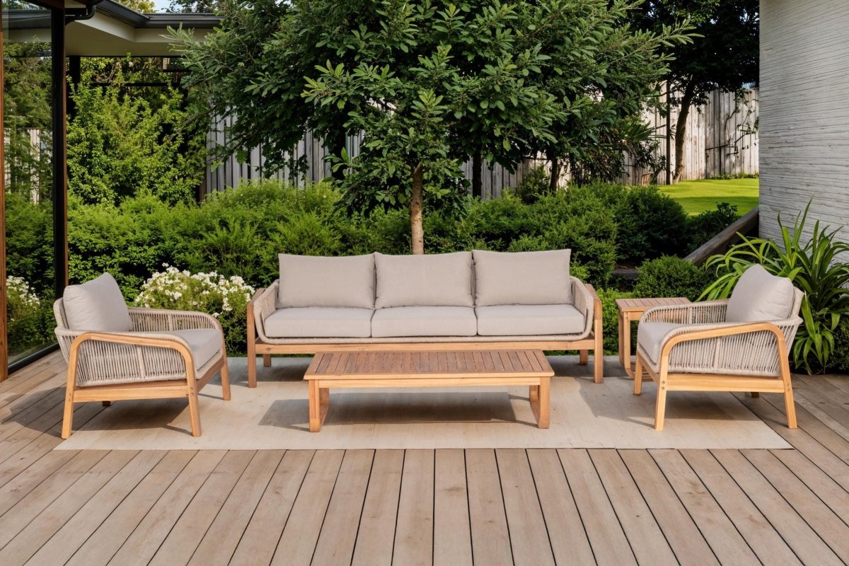 Cascade - 5 Piece Set (Sofa, 2 Chairs, Slat Top Coffee Table, End Table) - Natural 5 Piece Outdoor Sets by New Classic - Walls Furniture & Mattress