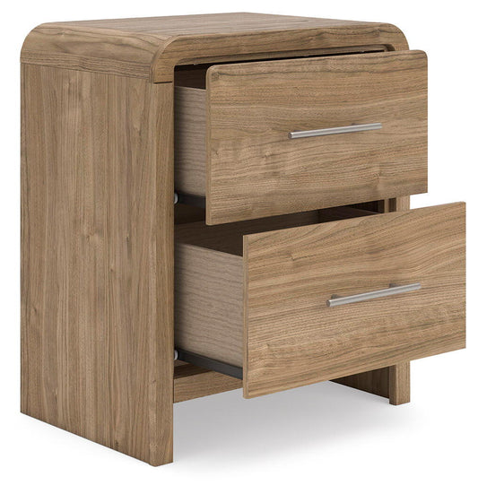 Gramburg - Two Drawer Night Stand - Warm Natural Brown Nightstands w/ Charging Stations by Signature Design by Ashley® - Walls Furniture & Mattress