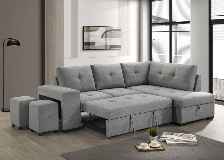 Roanne - Fabric Upholstered Sleeper Sectional Sofa - Gray Sleeper Sectionals by Coaster Fine Furniture - Walls Furniture & Mattress