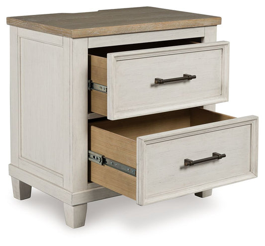 Shaybrock - Two Drawer Night Stand - Antique White / Brown Nightstands w/ Charging Stations by Benchcraft® - Walls Furniture & Mattress