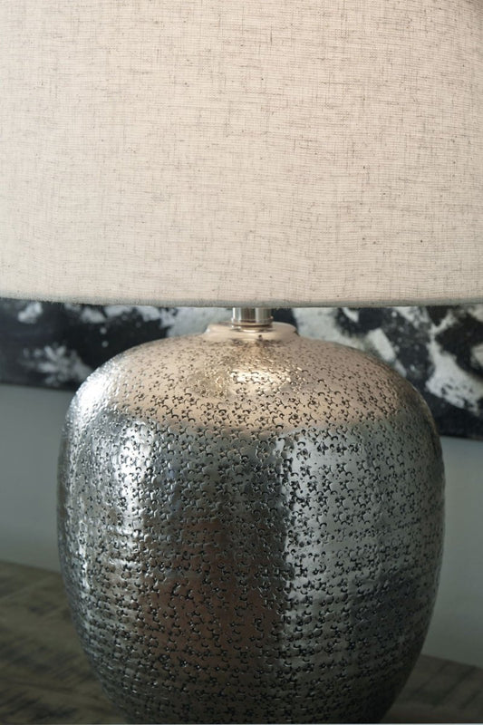 Magalie - Metal Table Lamp - Antique Silver Finish Table Lamps by Signature Design by Ashley® - Walls Furniture & Mattress