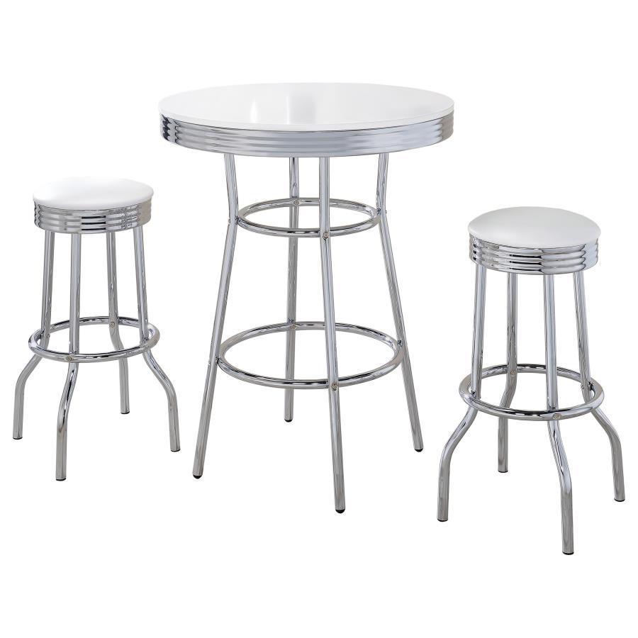Retro - 3 Pieces Round 1950s Bistro Pub Bar Table Set 3 Piece Dining Room Sets by Coaster Fine Furniture - Walls Furniture & Mattress