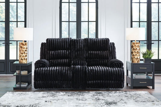 Rhine Falls - Double Reclining Power Loveseat With Console - Onyx Reclining Loveseats by Signature Design by Ashley® - Walls Furniture & Mattress