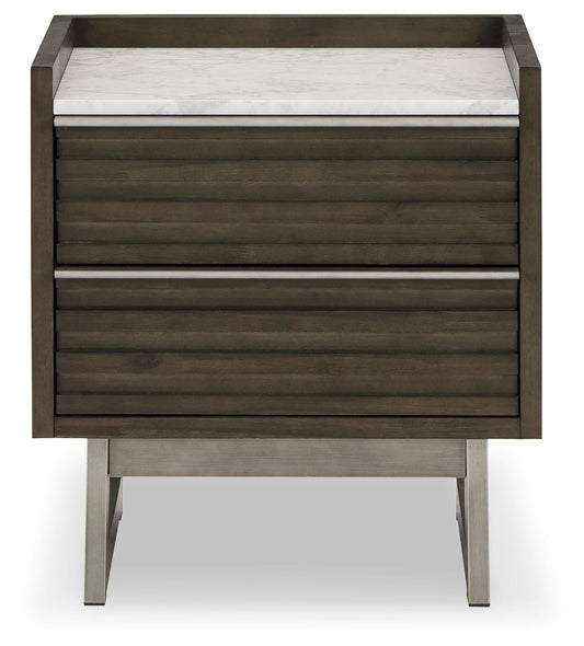 Arkenton - Two Drawer Night Stand - Grayish Brown / White Accent Nightstands by Ashley® - Walls Furniture & Mattress