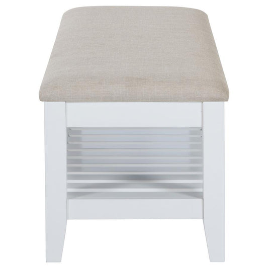 Bexhill - Upholstered Rectangular Bench With Shelf - White Upholstered Benches by Coaster Fine Furniture - Walls Furniture & Mattress