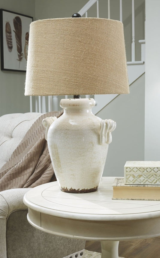 Emelda - Ceramic Table Lamp - Cream Table Lamps by Signature Design by Ashley® - Walls Furniture & Mattress