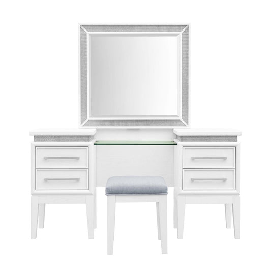 Reflections - 3 Piece Vanity Set - Pearl White & Rhinestone Vanity Sets by Liberty Furniture - Walls Furniture & Mattress