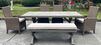Laguna Heights - Beige - Rectangular Dining Table With Umbrella Option Dining Tables by Signature Design by Ashley® - Walls Furniture & Mattress