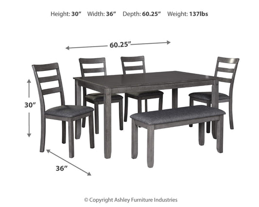 Bridson - RECT DRM Table Set (Set of 6) - Gray 6 Piece Dining Room Sets by Signature Design by Ashley® - Walls Furniture & Mattress