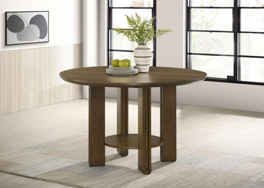 Ottowa - Round Wood Dining Table With Shelf - Brown Dining Tables by Coaster Fine Furniture - Walls Furniture & Mattress