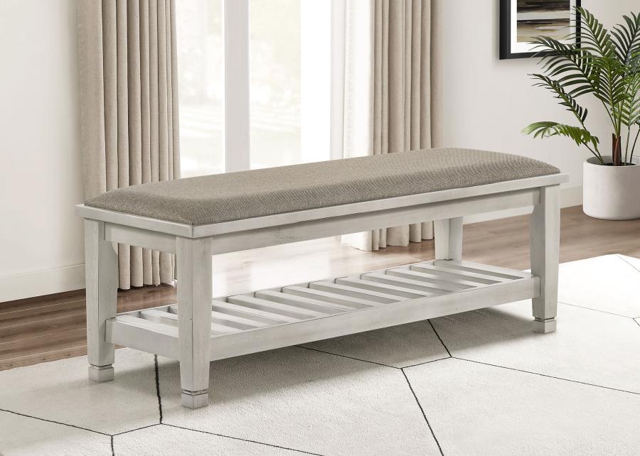Franco - Fabric Upholstered Bench With Shelf Upholstered Benches by CoasterEssence - Walls Furniture & Mattress