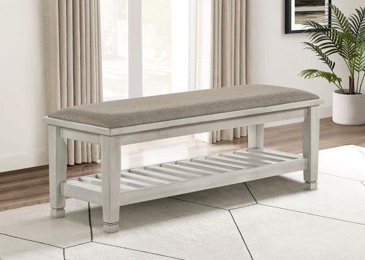 Franco - Fabric Upholstered Bench With Shelf Upholstered Benches by CoasterEssence - Walls Furniture & Mattress
