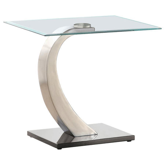 Pruitt - Rectangular Glass Top Metal Side End Table - Satin End Tables by CoasterEssence - Walls Furniture & Mattress