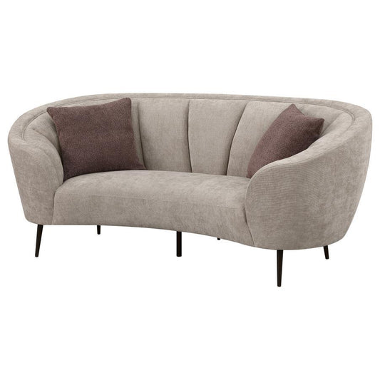 Ellorie - Upholstered Channel Back Curved Loveseat - Beige Stationary Loveseats by Coaster Fine Furniture - Walls Furniture & Mattress