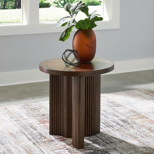 Korestone - Round End Table - Dark Brown End Tables by Signature Design by Ashley® - Walls Furniture & Mattress