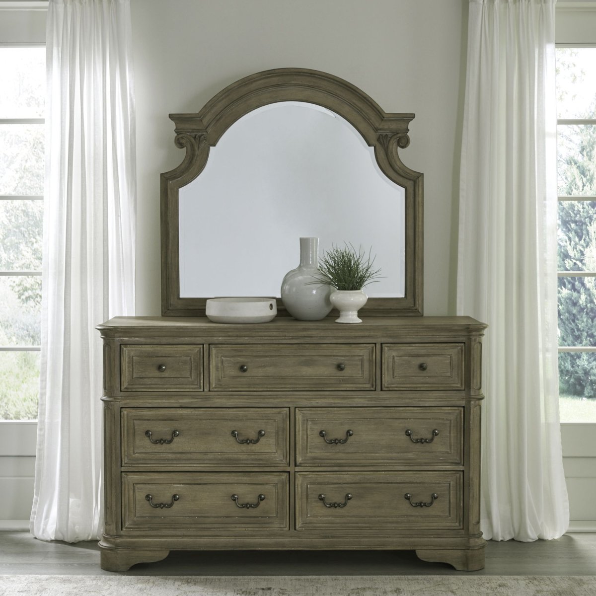 Magnolia Manor - Dresser & Mirror - Light Brown Dresser & Mirror by Liberty Furniture - Walls Furniture & Mattress