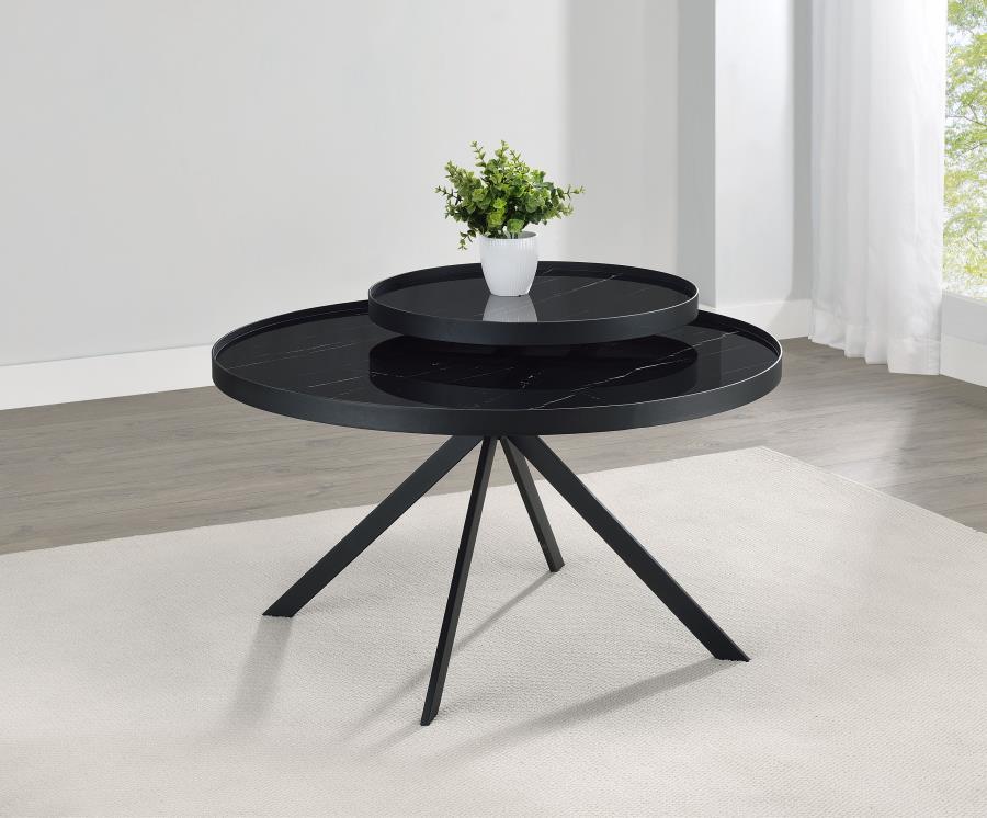 Briggs - Round Marble Printed Glass Top Coffee Table Coffee Tables by Coaster Fine Furniture - Walls Furniture & Mattress