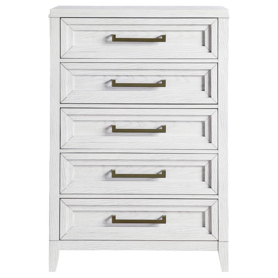 Marielle - 5 - Drawer Bedroom Chest - Distressed White Accent Chests by CoasterEveryday - Walls Furniture & Mattress