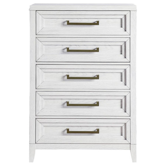 Marielle - 5 - Drawer Bedroom Chest - Distressed White Accent Chests by CoasterEveryday - Walls Furniture & Mattress