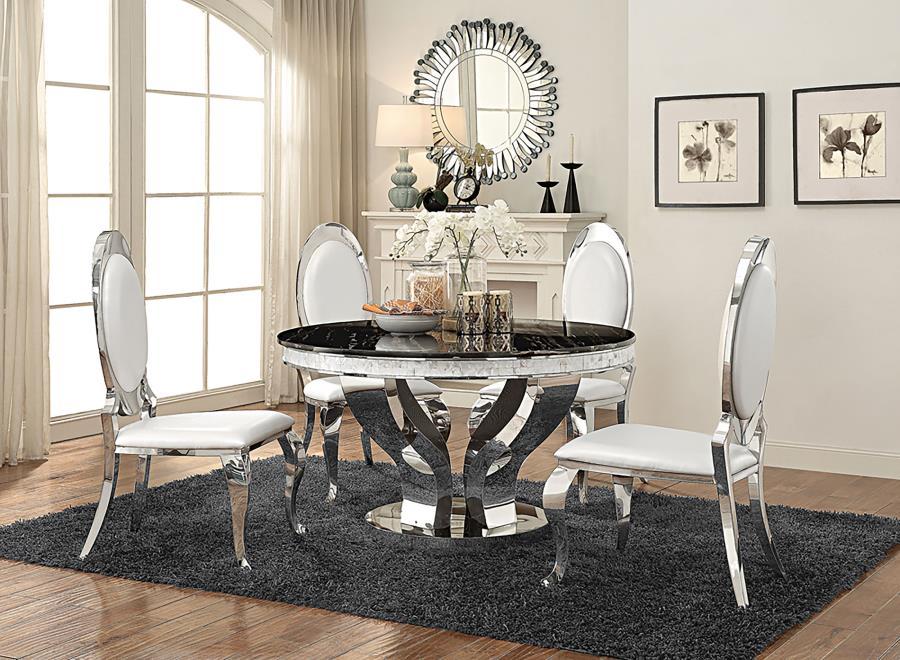 Anchorage - 5 Piece Round Stainless Steel Dining Set - Chrome 5 Piece Dining Room Sets by CoasterElevations - Walls Furniture & Mattress