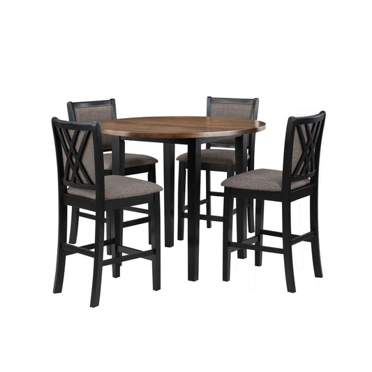 Potomac - 5 Piece Round Counter Dining Set (Table & 4 Chairs) - Brown / Black 5 Piece Dining Room Sets by New Classic - Walls Furniture & Mattress