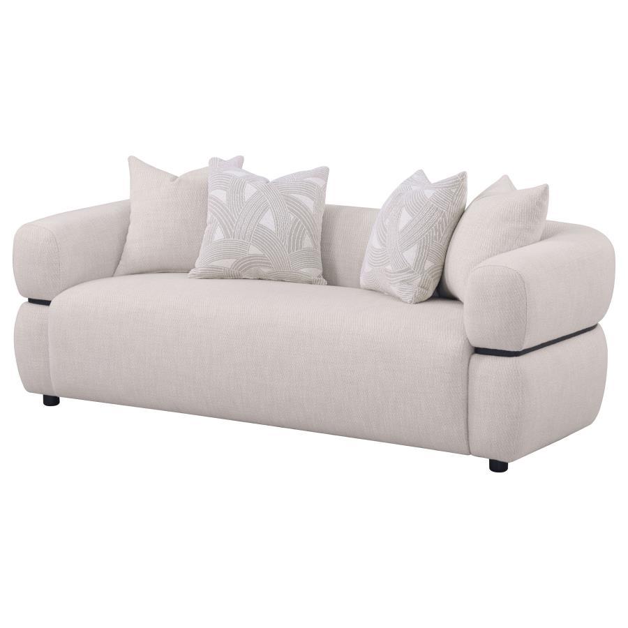 Jeanette - 84" Fabric Upholstered Round Arm Sofa - Beige Stationary Sofas by Coaster Fine Furniture - Walls Furniture & Mattress