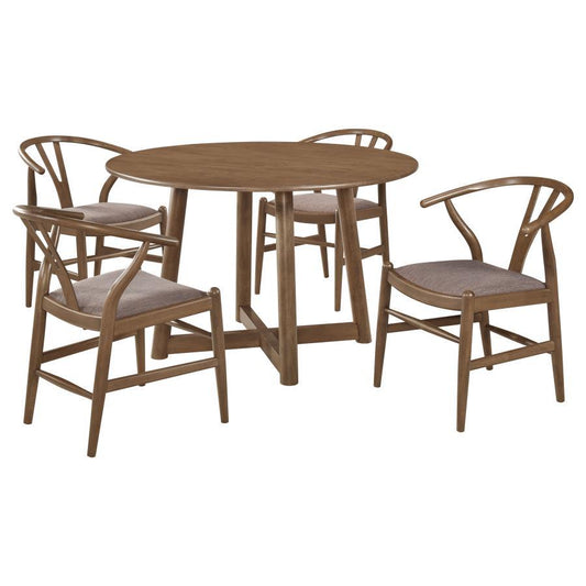 Dinah - 5 Piece Round Solid Wood Dining Set - Walnut 5 Piece Dining Room Sets by Coaster Fine Furniture - Walls Furniture & Mattress
