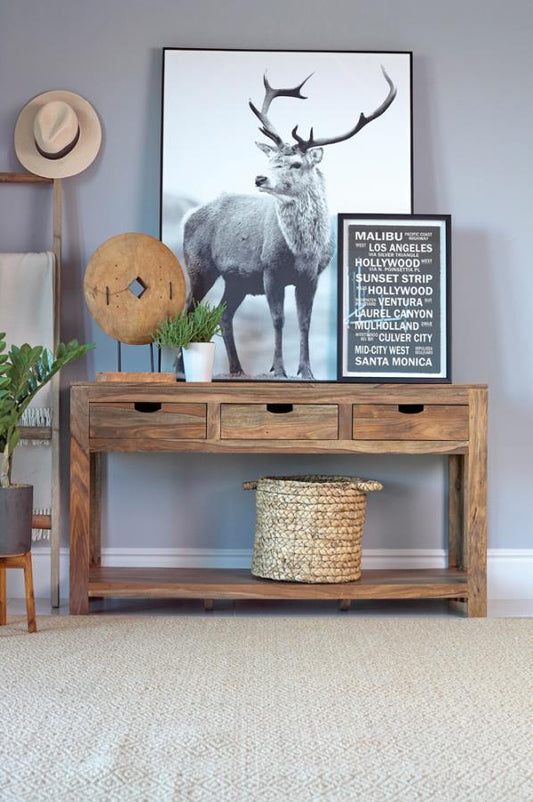 Esther - 3 - Drawer Wood Console Table - Natural Sheesham Console Tables by CoasterElevations - Walls Furniture & Mattress