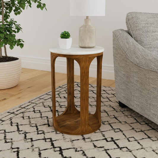 Berkeley - Round Marble Top Side Table - White And Brown Side Tables by Coaster Fine Furniture - Walls Furniture & Mattress