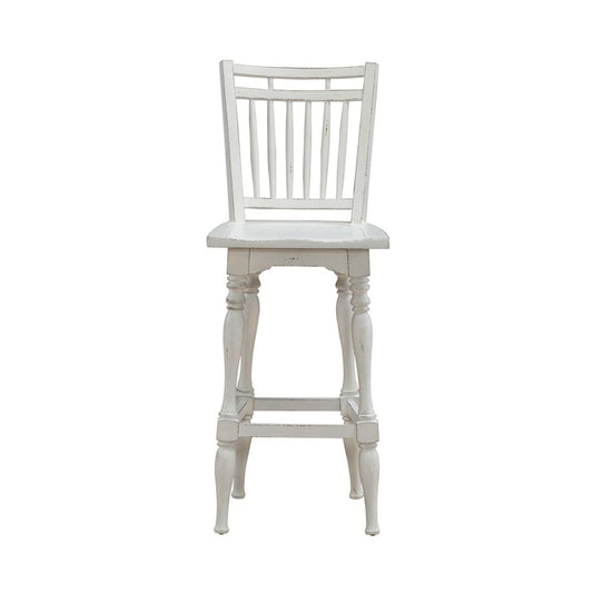 Magnolia Manor - Spindle Back Swivel Bar Stool - Antique White & Weathered Bark Bar Height (28" - 30") by Liberty Furniture - Walls Furniture & Mattress