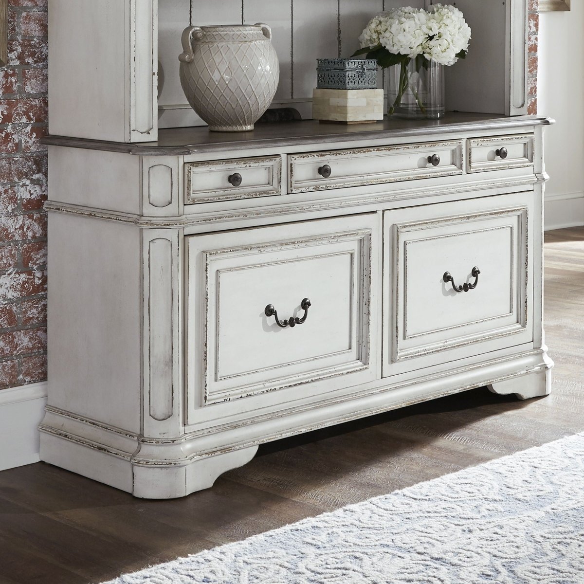 Magnolia Manor - Credenza - Antique White Credenzas by Liberty Furniture - Walls Furniture & Mattress