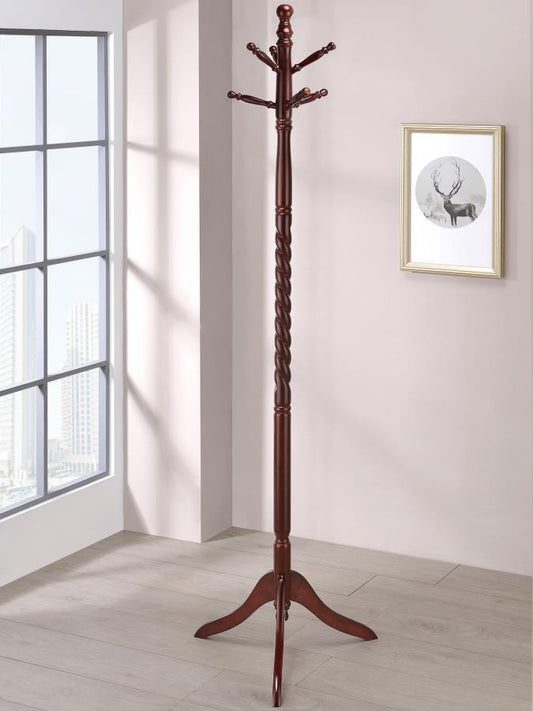 Riona - 6 Hook Freestanding Wood Coat Rack Hat Hanger - Merlot Freestanding Coat Racks by CoasterEveryday - Walls Furniture & Mattress