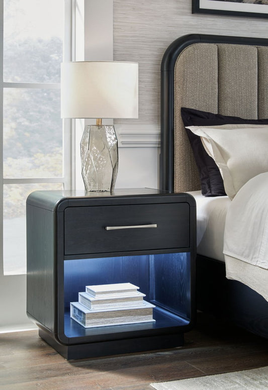 Rowanbeck - One Drawer Night Stand - Black Nightstands w/ Charging Stations by Signature Design by Ashley® - Walls Furniture & Mattress