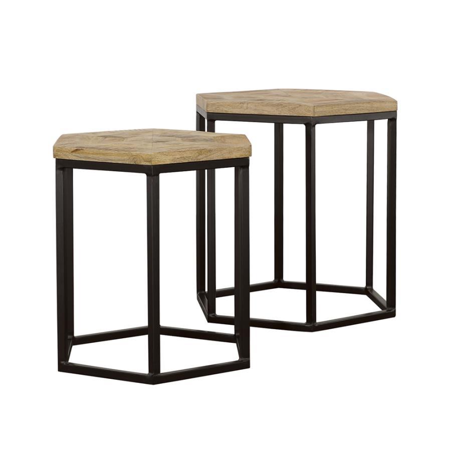 Adger - 2 Piece Hexagonal Nesting Tables - Natural And Black Nesting Tables by CoasterEssence - Walls Furniture & Mattress