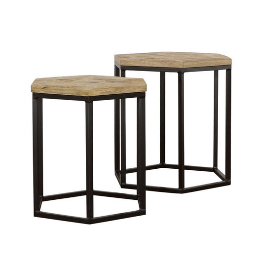 Adger - 2 Piece Hexagonal Nesting Tables - Natural And Black Nesting Tables by CoasterEssence - Walls Furniture & Mattress