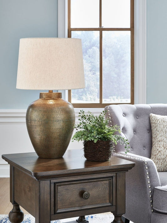 Madney - Metal Table Lamp - Antique Gold Finish Table Lamps by Signature Design by Ashley® - Walls Furniture & Mattress