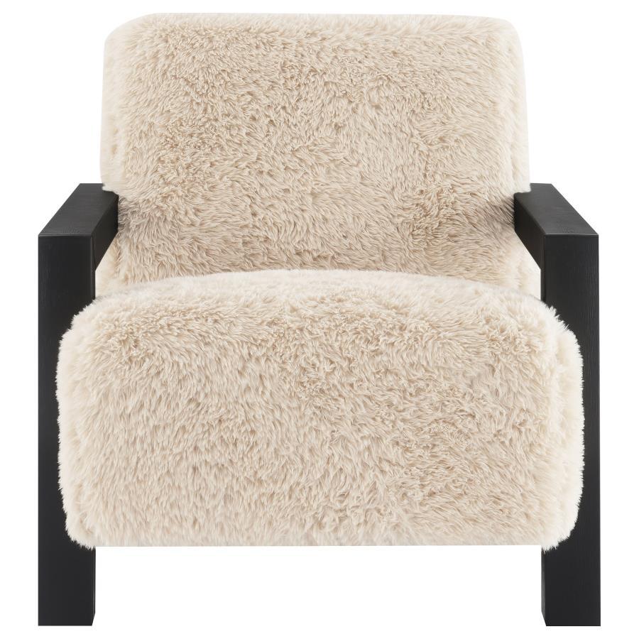 Fitzroy - Faux Fur Upholstered Chair Solid Wood Arms - Latte Arm Chairs by Coaster Fine Furniture - Walls Furniture & Mattress