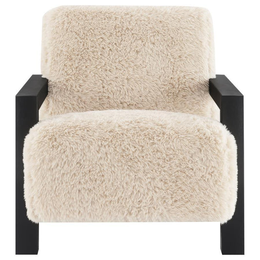 Fitzroy - Faux Fur Upholstered Chair Solid Wood Arms - Latte Arm Chairs by Coaster Fine Furniture - Walls Furniture & Mattress