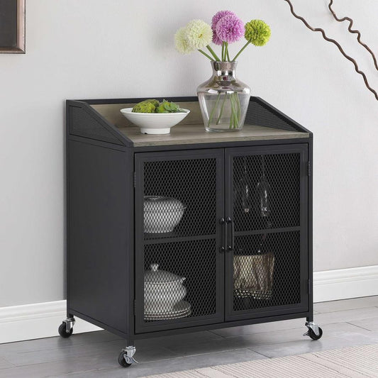 Arlette - 2 Door Mobile Home Bar Wine Cabinet - Sandy Black Wine Cabinets by CoasterEveryday - Walls Furniture & Mattress