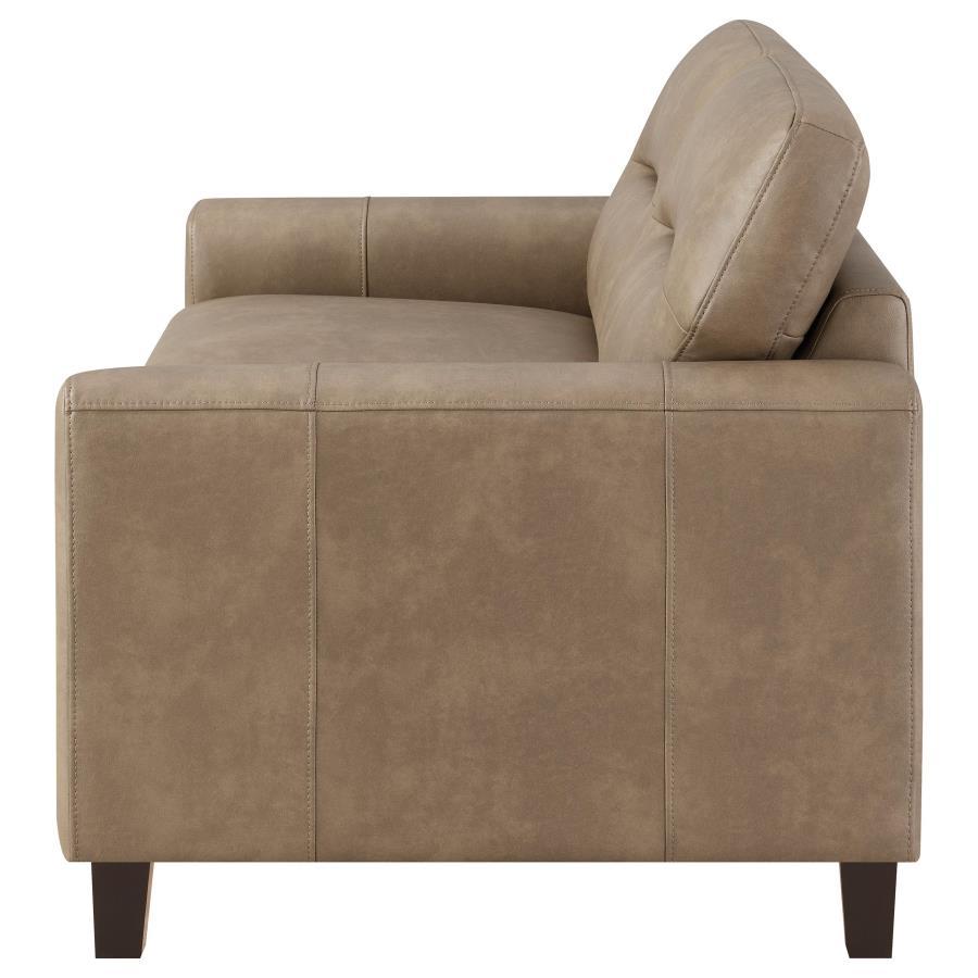 Scotland - Faux Leather Upholstered Track Arm Loveseat Stationary Loveseats by Coaster Fine Furniture - Walls Furniture & Mattress