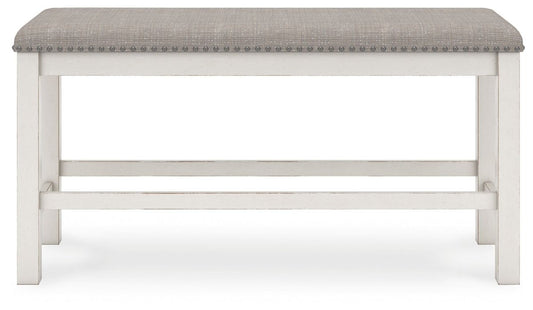 Robbinsdale - Dbl Counter Height Upholstered Dining Bench - Antique White Counter Benches by Signature Design by Ashley® - Walls Furniture & Mattress