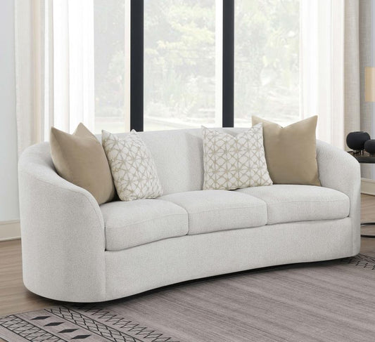 Rainn - Boucle Upholstered Sloped Arm Sofa - Latte Stationary Sofas by CoasterEssence - Walls Furniture & Mattress