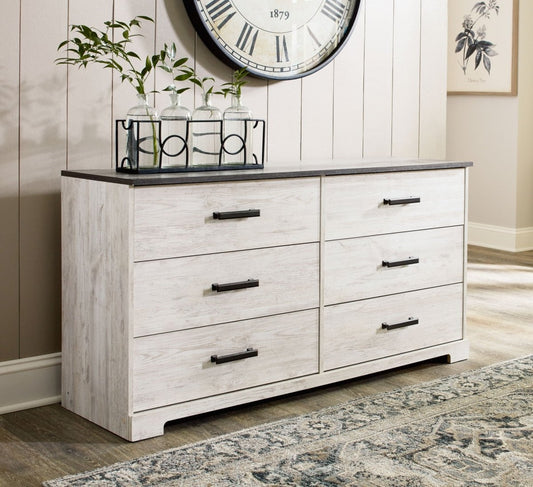 Shawburn - Six Drawer Dresser - Pewter - tone pulls - White / Black / Gray Dressers by Signature Design by Ashley® - Walls Furniture & Mattress