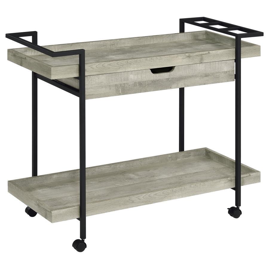 Ventura - 1 - Drawer Engineered Wood Bar Cart - Gray Driftwood Bar Carts by Coaster Fine Furniture - Walls Furniture & Mattress
