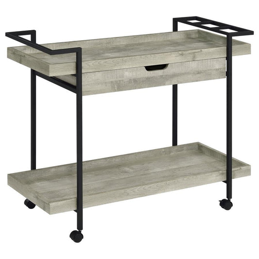 Ventura - 1 - Drawer Engineered Wood Bar Cart - Gray Driftwood Bar Carts by Coaster Fine Furniture - Walls Furniture & Mattress