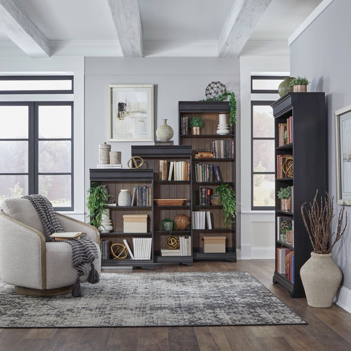 Meritage - Stepped Bookcase Wall - Black 4 Piece Home Office Sets by Liberty Furniture - Walls Furniture & Mattress