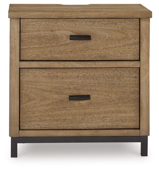 Tomtyn - Two Drawer Night Stand - Light Brown Nightstands w/ Charging Stations by Benchcraft® - Walls Furniture & Mattress