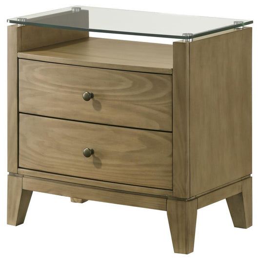 Granada - 2 - Drawer Glass Top Nightstand - Natural Pine Nightstands w/ Charging Stations by Coaster Fine Furniture - Walls Furniture & Mattress
