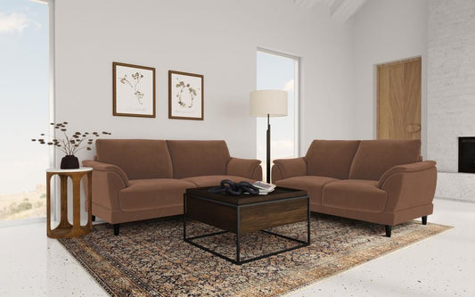 Selma - 2 Piece Velvet Upholstered Crescent Arm Sofa Set - Rust Stationary Sofas & Loveseats by Coaster Fine Furniture - Walls Furniture & Mattress