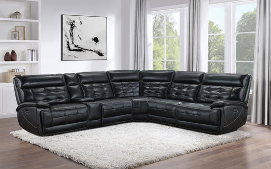 Hewitt - Leather Upholstered Power Reclining Sectional - Black Reclining Sectionals by Coaster Fine Furniture - Walls Furniture & Mattress